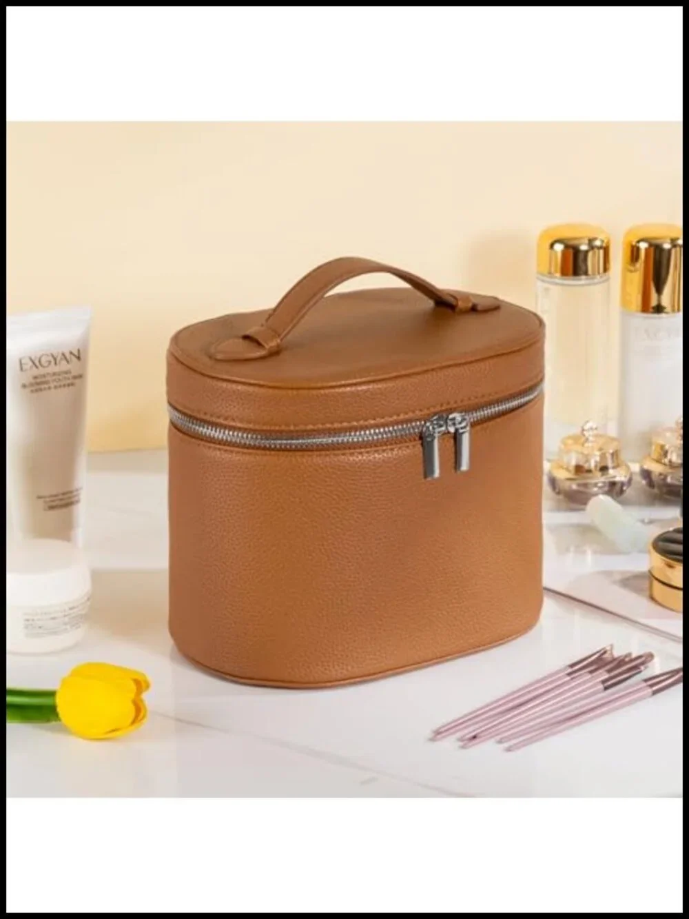 PU Leather Makeup Bag with Removable Divider Travel Toiletry Organizer